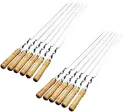 12Pcs 55cm BBQ Skewers Long Handle Shish Kebab Barbecue Grill Stick Wood BBQ Fork Stainless Steel Outdoors Grill Needle