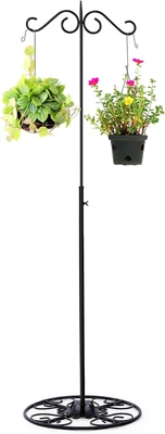 Blulu 34-55 Inch Adjustable Black Iron Shepherds Hook Outdoor and Indoor Shep...