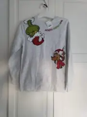 The Grinch Merry Grinchmas Sweatshirt - Gray - Kids Boys Girls LARGE - NEW