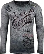 [Subliminal Mode] Delaver BX706 Men's Long Sleeve Crew Neck Button Down Printed Screen Print T-Shirt Blue, White and Dark Grey