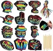 HOWAF 36pcs Father’s Day Scratch Paper Crafts Love Dad Scratch Cards Best Dad Rainbow Scratch Off Cards for Fathers Day Activity School DIY Drawing, Feliz Dia Del Padre Paper Scratch Pad for Kids