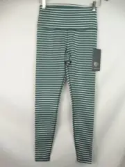 Scorpio Sol Women's Leggings XS Green White Striped High Waist Activewear Pants