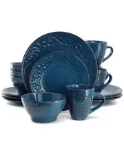 Elama Malibu Sea Glass 16pc Blue Stoneware Dinnerware Set