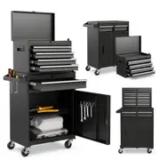 Costway 2-in-1 Tool Chest Trolley Rolling Tool Box w/Detachable Storage Cabinet Home Garage Black