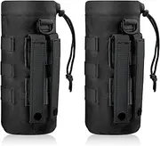 2pcs Molle Water Bottle Holder, 1000D Nylon Tactical Sports Molle Bottle Pouch Carrier Bag with Drawstring Top Mesh Bottom Practical Molle Cup Holder for Outdoor Camping