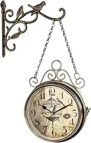 Double Sided Wall Clock Outdoor Garden Metal Silent Quiet Grand Central Station Wall Clock Art Clock Decorative Wall Clock 360° Rotate Antiq Clock