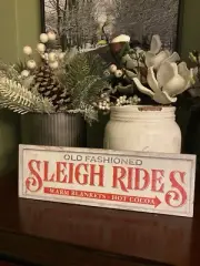 Old-Fashioned Sleigh Rides Christmas Wood Sign - NEW