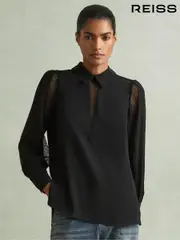 Reiss Black Renata Lace Insert Blouse (E38867) | $260