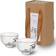 ZENATION Japanese hammered glass exquisite -set of 2 tea cups/sake cups, with tin and copper plum blossom decoration-B