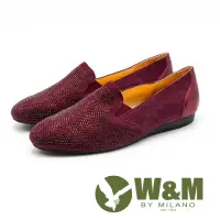 在飛比找momo購物網優惠-【W&M】奢華鑽面 皮革莫卡辛休閒鞋 女鞋(紫紅)