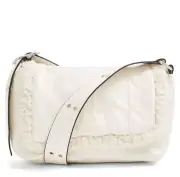 Topshop Borg Faux Leather & Fleece Trim Shoulder Bag Ivory Purse