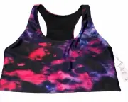 Terez New York Women's Black Blurred Lines Multi Tie Dye Sports Bra Size L NWT