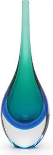 Cá d'Oro Small Drop Glass Vase Bicolor Blue/Green Hand Blown Murano-Style Art Glass - Model Tall