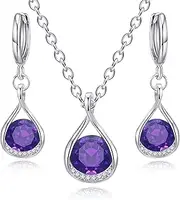 [IFKM] Necklace Earrings For Women Girls Silver Plated Birthstone Cz Choker Infinity Necklace Teardrop Dangle Earrings Jewelry Set For Birthday Gifts Bridal Bridesmaid Accessories Wedding Prom