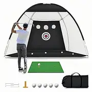 Golf PracticeNet - 3m*2m, High Elasticity Nylon Net with Targets/Holes/Mats/5 Golf Balls/Carrying Bag, Backyard, Garage, Indoor/Outdoor Use - Perfect Golf Gift