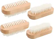 GANAZONO 4Pcs Wooden Nail Brush Two Sided Boar Bristle Nail Scrubbing Tool for Fingernail and Toenail Cleaning Natural Material Hand Brush for Daily Use