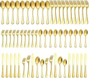 Gold Silverware Set for 12, 60 Pieces Stainless Steel Shiny Gold Flatware