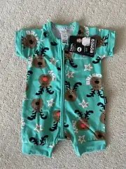New Bonds Baby Rare wondersuit Christmas reindeer teal unisex size 00 (3-6 mos)