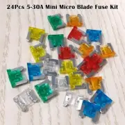 24Pcs 5-30A Amp ATM Low Profile Fuse Mini Micro Blade Circuit 2 Leg GM Car Audio