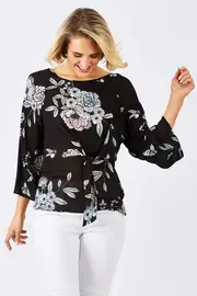 Floral Oasis Tie Front Blouse--SAS-12578TWSS