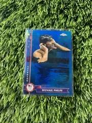 OLYMPICS TOPPS CHOME 24 MICHAEL PHELPS BLUE REFRACTOR CARD /150 MINT GOAT #100