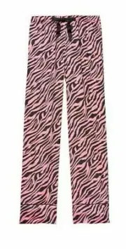 VICTORIAS SECRET SATIN PINK BLACK ZEBRA SLEEP PAJAMA LOUNGE PANTS POCKET XS NWT
