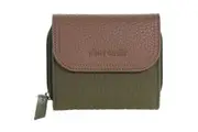 Pierre Cardin Ladies Leather Tri-Fold Tab Wallet in Green/Taupe