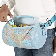 MinYEE Net Zippered Clothespin Bag for Clothesline, Waist Pack Many Ways to Wear, Breathable Fabric, Large Opening, Large-Capacity, Hanging Clothespin Holder Bag Storage Organizer with Hooks (Blue)