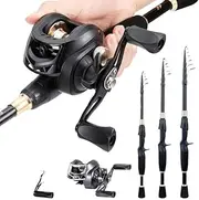 LLEIIshen Fishing Rod and Reel Combo 1.8-2.4m Carbon Fiber Fishing Rod and 19+1 BB 8.1:1 Gear Ratio Casting Fishing Reel Pesca/1731