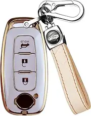 HIBEYO Key Fob Cover for Nissan Qashqai Altima Teana 2022 2023 Key Case Holder 3 Button for Nissan Accessories Smart Key Keychains for Nissan Teana-White