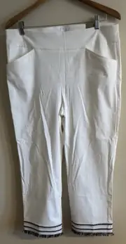 NEW Chico's Perfect Stretch Josie Slim Capri Crop Pants White Black Fringe 12