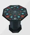 24" black Marble coffee dining Table Top malachite lapis Inlay with Marble stand