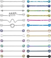 [YOVORO] 24-30Pcs 14G Stainless Steel Industrial Barbell Earrings for Women Men Cartilage Helix Piercing Jewelry Industrial Piercing Bar 38MM