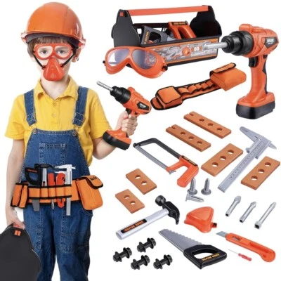 32 Pcs Kid Tool Set Pretend Play Toddler Tool Toy Costume &Tool Box belt drill
