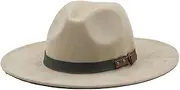 [Generic] Classic Wide Brim Fedora Hats with Band Belt Buckle Unisex Jazz Hats Panama Caps Vintage Felt Caps