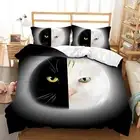 & White Cat Duvet Cover Set Twin Size, 3D Black and White Cat Face Aperture