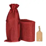12Pcs Wine Red Burlap Wine Bags with Drawstrings and Tags for Wedding, Birthday