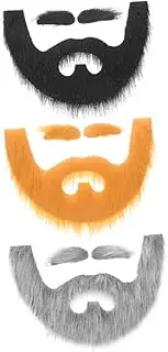 WRITWAA 3Sets Self Adhesive Fake Beard and Eyebrows Realistic Dwarf Gnome Costume Accessories for Halloween Cosplay and Themed Parties Yellow Brown Black Grey Black
