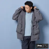 在飛比找momo購物網優惠-【JEEP】男裝 防潑水刷毛保暖連帽外套(灰色)