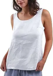 [Amazhiyu] Pure Linen Tank Tops, Summer Sleeveless Linen Vest Tops, Casual Crewneck Blouse Loose Fit 100% Linen