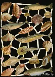 German Embossed Vintage Style Scrap Die Cut - Fish & Shells & Snails EF7247