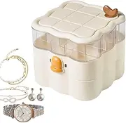 Lmyit Small Jewelry Organizer | Earring Storage Organizer Display Case | Rotating Case with Lid Tray for Watches Powder Bracelets Necklaces Girls Women