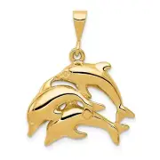 14k Yellow Gold Three Dolphins Charm Pendant