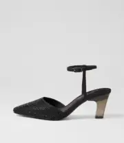 New Django & Juliette Komina Black Jewels Satin Heels Womens Shoes Dress