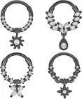 Surgical Steel Septum Clicker Nose Ring Hoop Lip Helix Daith Tragus Earrings 4pc