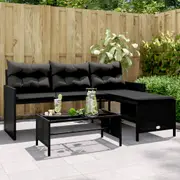 Garden Sofa with Table and Cushions L-Shaped Settee Couch Poly Rattan vidaXL