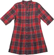 [Seta T] Women's Vintage Check Button Down Shirts V Neck 3/4 Sleeve Christmas Plaid Casual Tunic Blouse Top