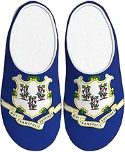 [EdWal] Connecticut State Flag print Winter Warm Slippers Indoor Anti-skid Plush Slippers Relaxing at Home for Women Men