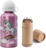 OM SUPPLIES Unicorn Characters Aluminium Sports Bottle 400ml - Holiday, Back to School Water Drinking Kids Lunch Children Includes Half Size 12pcs (Unicorn)