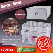 20pcs Clear Shoe Boxes Stackable Storage Drawer Foldable Shoe Case Home Wardrobe